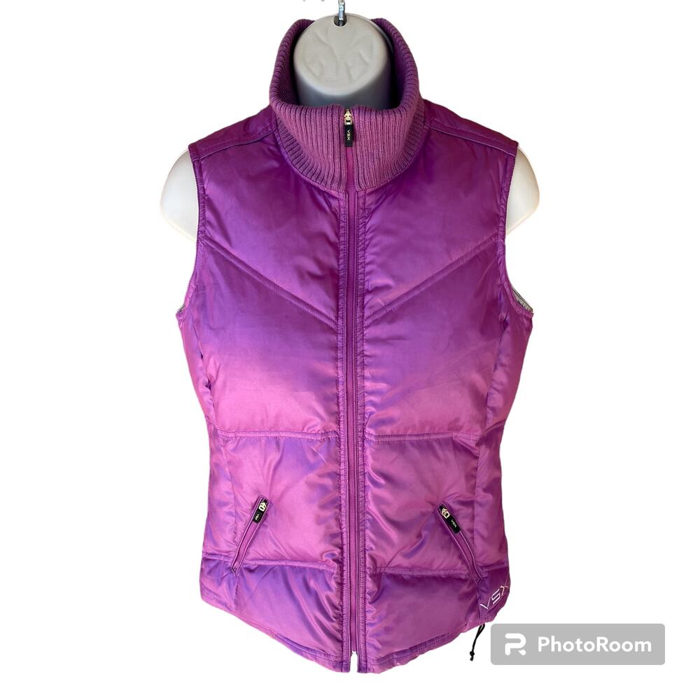 VSX Victoria's Secret Purple Gold Zip Front Quilted Down Puffer Vest Womens XS